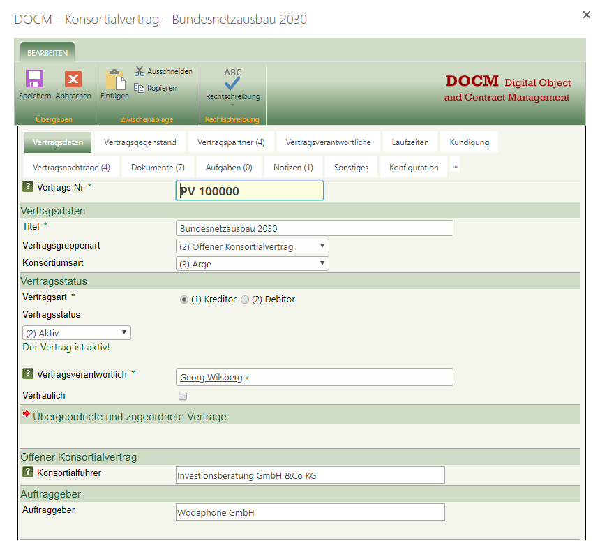 Konsortialvertrag - Vertragsdaten