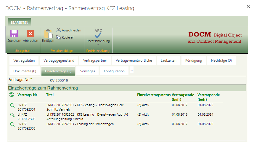 Rahmenvertrag - Zugeordnete Einzelverträge