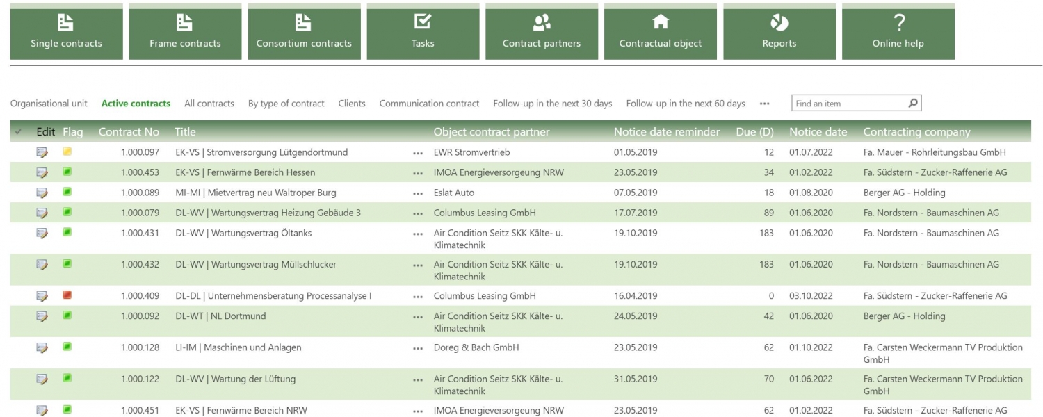 Pciture: List of single contracts