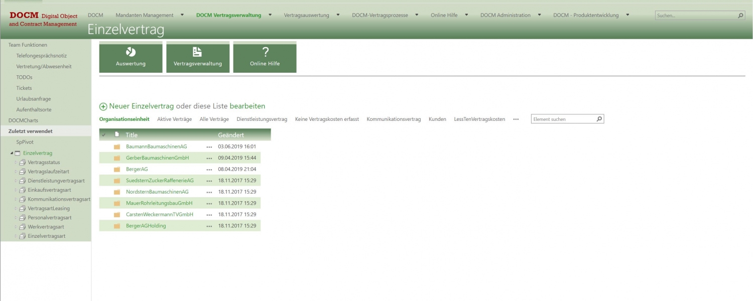 DOCMSet Einzelvertrag Bild01 Mandantenübersicht