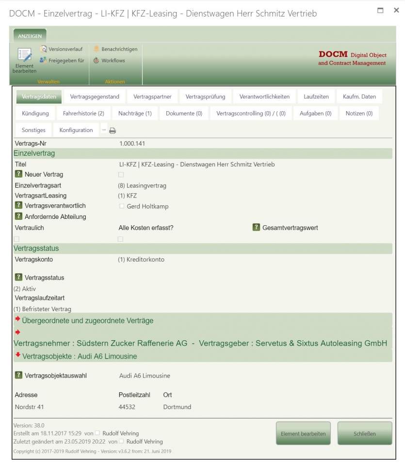 DOCMSet Vertragsobjekt BIld06 Vertragsansicht Einzelvertrag
